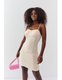 Mini dress with draping, beige 52225 - Online store - Boutique